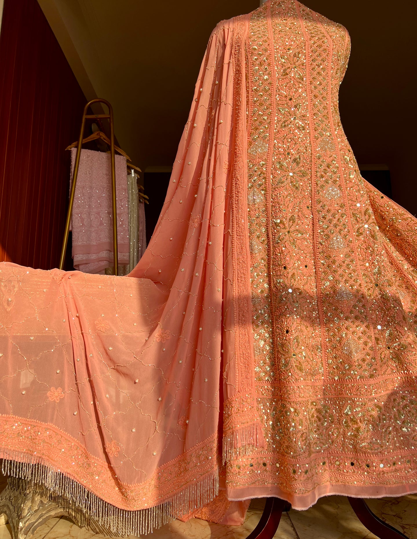 Ruhani Coral Peach Wedding Anarkali